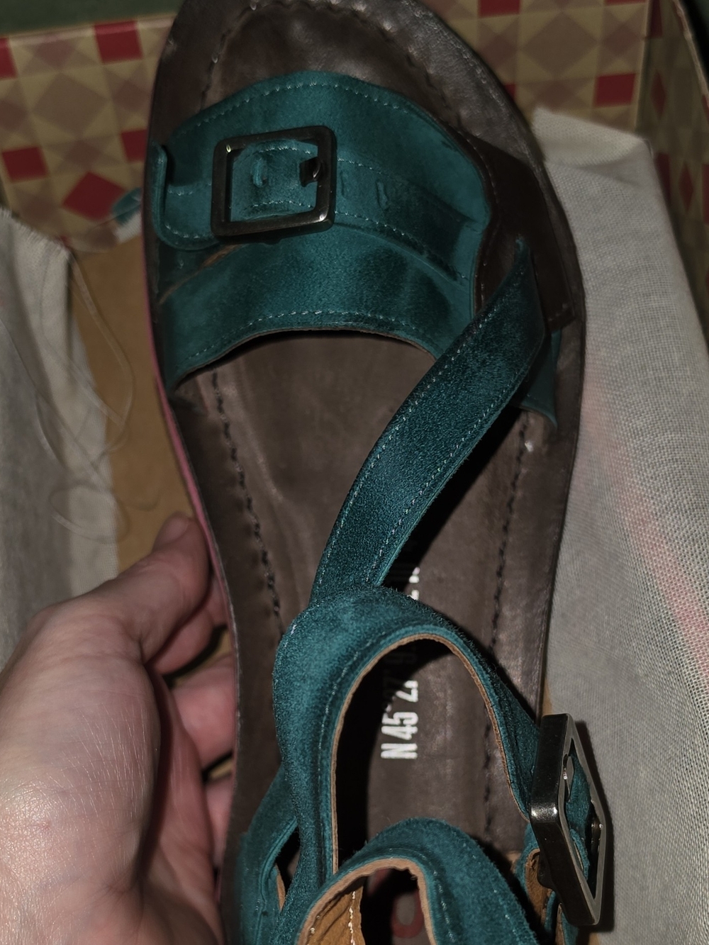 A.S.98 Teal Suede Double-Buckle Sandal
